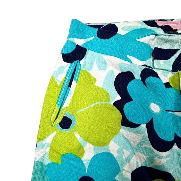Lilly Pulitzer Big Floral Print Ankle Pants Lime Green/Turquoise 28" x 28" - Picture 4 of 9